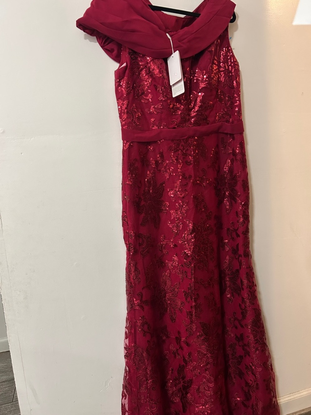 JJs House Burgundy Red Sequin Evening Gown